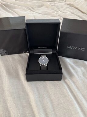Movado Men's Black Dial Silver Case Mesh Strap Watch